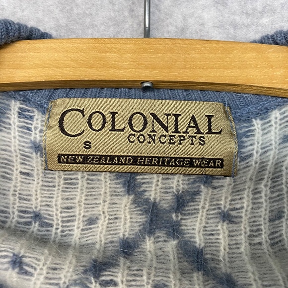Vintage Small Colonial Concepts New Zealand Cardigan Kiwi Blue Lambsool Angora - Picture 4 of 9